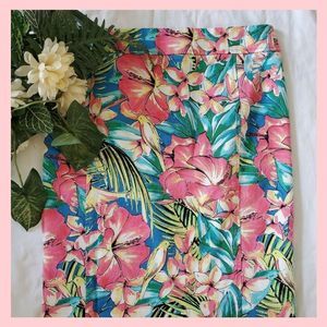 Ann Taylor Loft SZ 6 Pink Hawaii Theme Floral Pencil Skirt Colorful